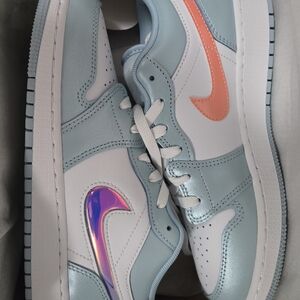 Nike Jordans Women's Light Blue White Peach/Iridescent Purple Athletic Sneakers